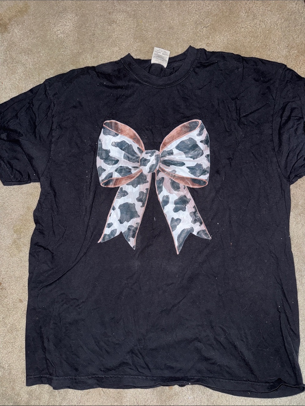 Comfort Colors Black Tee with Cow Print Bow Accent